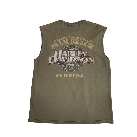 Harley Davidson Men's Sz Large Shirt Army Green Cut Off West Palm Beach Florida - Picture 3 of 6